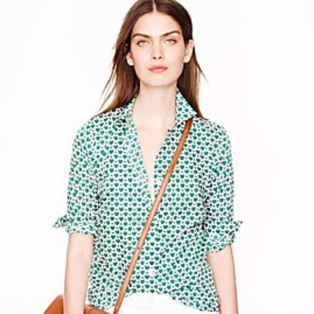 J. Crew Green and White honey pie Button Down Shirt